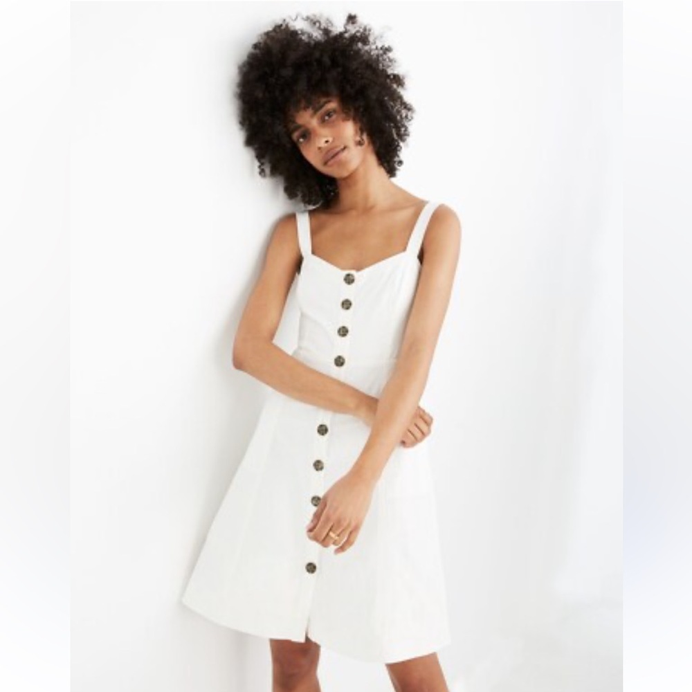 Madewell Linen Blend Button Front Tank Dress